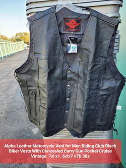 Alpha Leather Motorcycle Vest for Men Riding Club Black Biker Vests Wi &Kjp