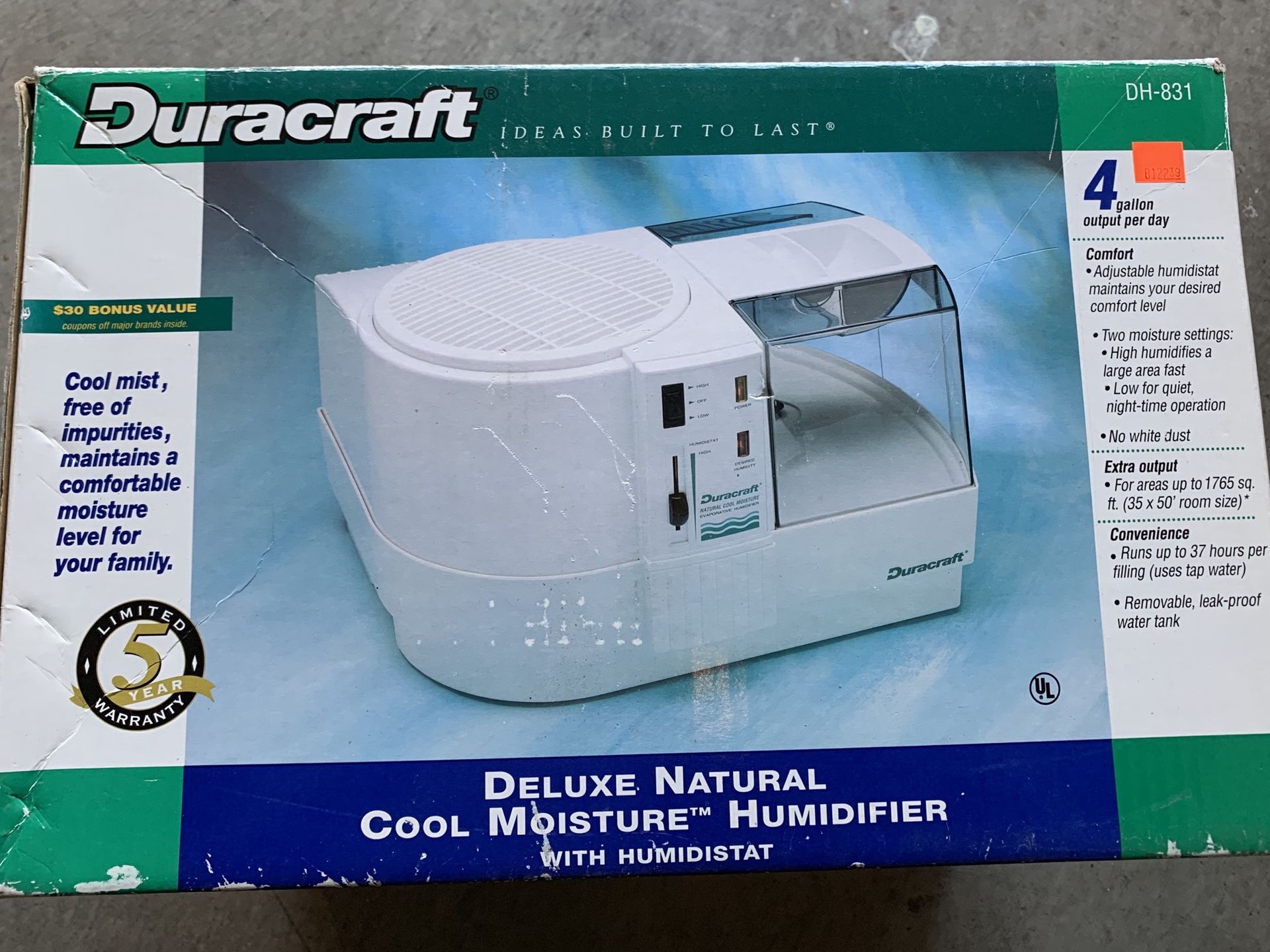 VINTAGE DURACRAFT DH 831 AIR CLEANER HUMIDIFIER -