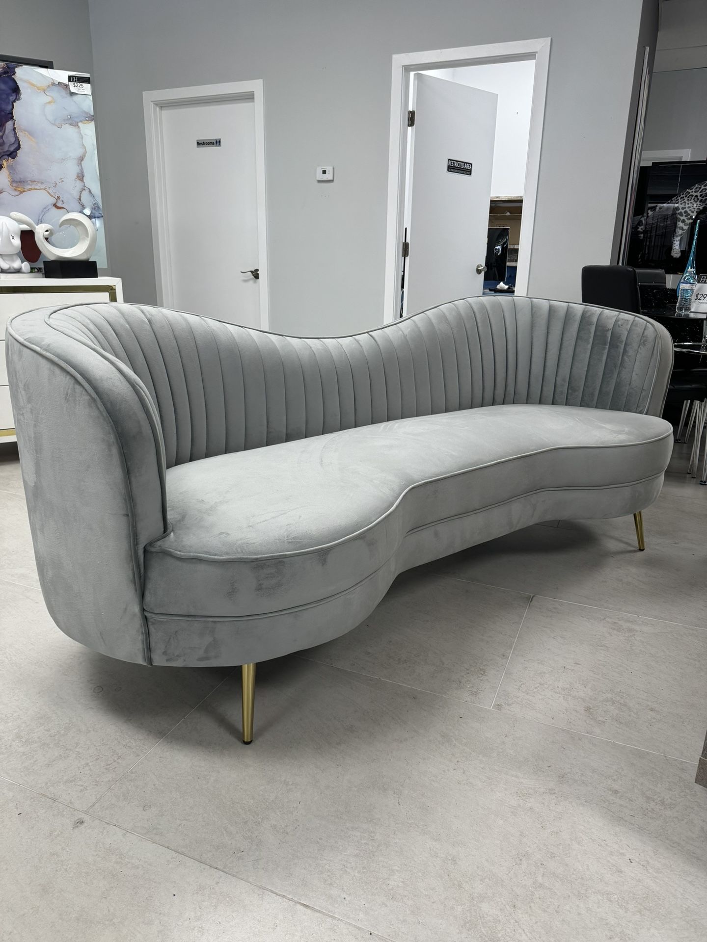 Grey Velvet Gold Sofa
