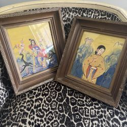 Vintage 1960’s Reverse Painted Asian Pictures 