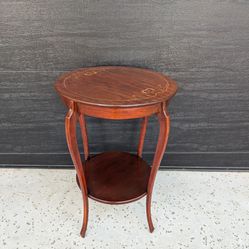 Antique Victorian Round Wood Inlay Side Table Vintage