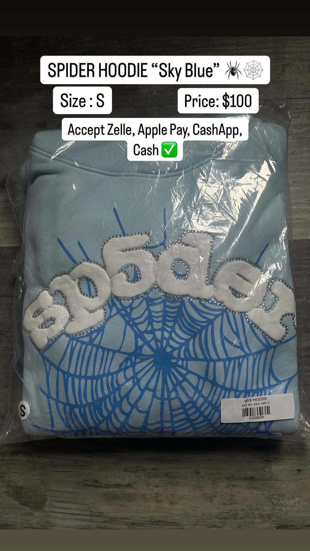 SP5DER Hoodie “Sky blue” Size S (Check Description)