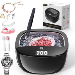 Ultrasonic Retainer Cleaner Machine, 42kHz Portable Ultrasonic Dentures Cleaner, 130ML Ultrasonic Jewelry Cleaner for Dental Retainer, Mouth Guard,