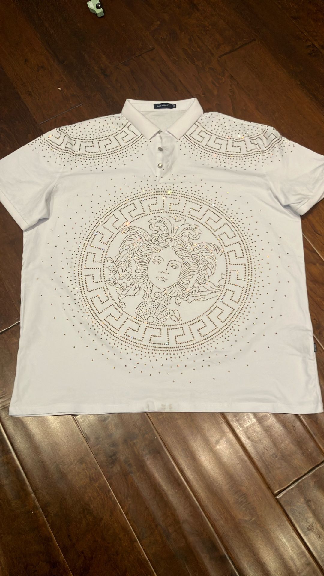 White Rhinestone Collar Shirt