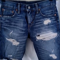 Levi's Denim Shorts Men W29 Blue 511 Distressed Ripped Cutoff Jean Shorts

