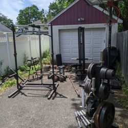 Moving Sale Gym Equipment Benches racks weight plates 1" 2" Olympic Standard barbells weight trees