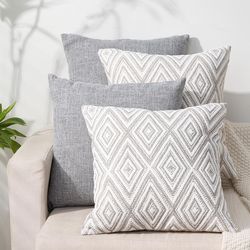 hpuk Decorative Pillow Covers Couch Pillow Covers Throw Pillow Covers for Couch, Sofa, Bed, 17x17 Inch Set of 4 Polyester Farmhouse Pillow Covers, Gre