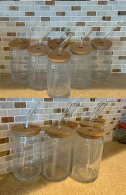 Glass Cups with Lids and Straws