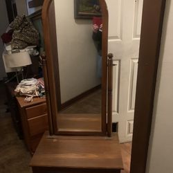 Oak Hall Mirror W/storage
