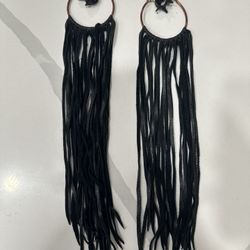 Leather Fringe And Vertabrae Hoop Earrings 