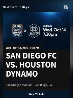 San Diego FC vs Houston Dynamo MLS Ticket