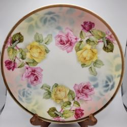 Antique Royal Rudolstadt Prussia Plate Decorative Yellow Red Pink Roses 8.75"
