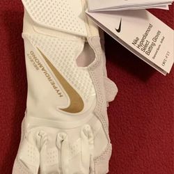 Brand New Nike Hyperdiamond Select White Gold Softball Batting Gloves Diamond Sports Women Girls Size Medium