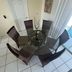 Dark Wood Table With Glass Top And 6 Chairs