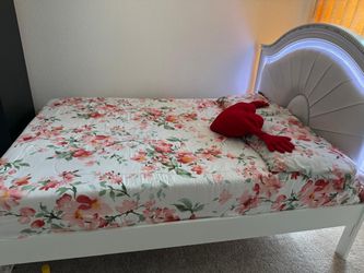 White Wood Bed Frame with Upholstered Headboard