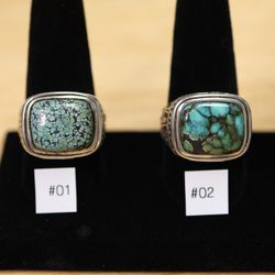 Oxidized Sterling Silver Spiderweb Turquoise Ring - Size 12