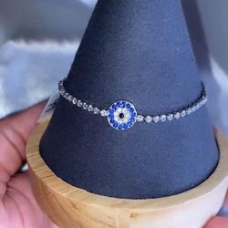 Blue Stone Evil Eye With Cubic Zirconia Adjustable Bracelet