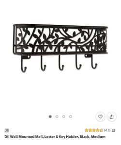 Black Wall Mounted Mail, Letter & Key Holder