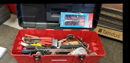 Craftsman tool box with tools, hammer wrenches srewdrivers drill Krimp kit n more.