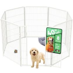 FXW Homeplus Unleashed Indoor Dog Playpen - Stress-Free and Safe Play, Heavy Duty 40 Inch 8 Panels Dog Pen for Medium and Large Dogs, White│Patented