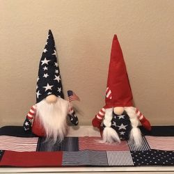 Large Patriotic 4th Of July Stuffed Gnome Set Of 2