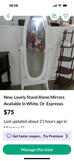 Out of business sale. . NEW Stand Alone Mirror. $30.  Originally $75 While Supply Lasts.