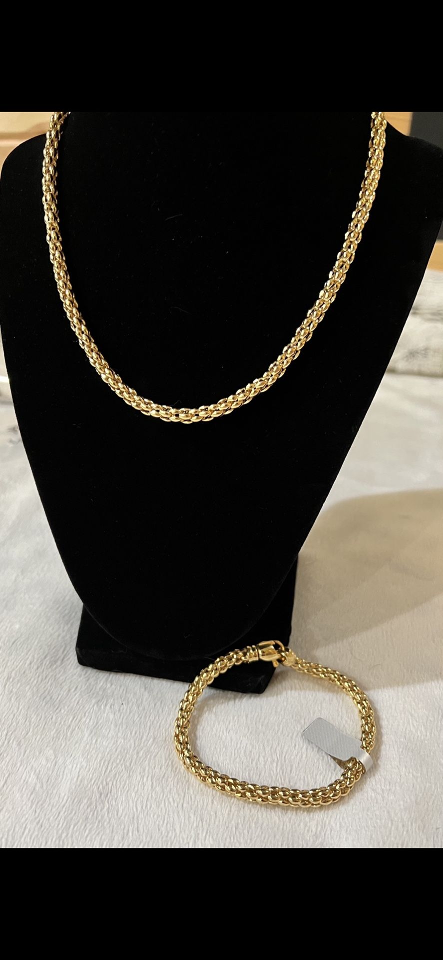Sterling Silver 14k Gold Plated Popcorn Chain Necklace & Bracelet Set