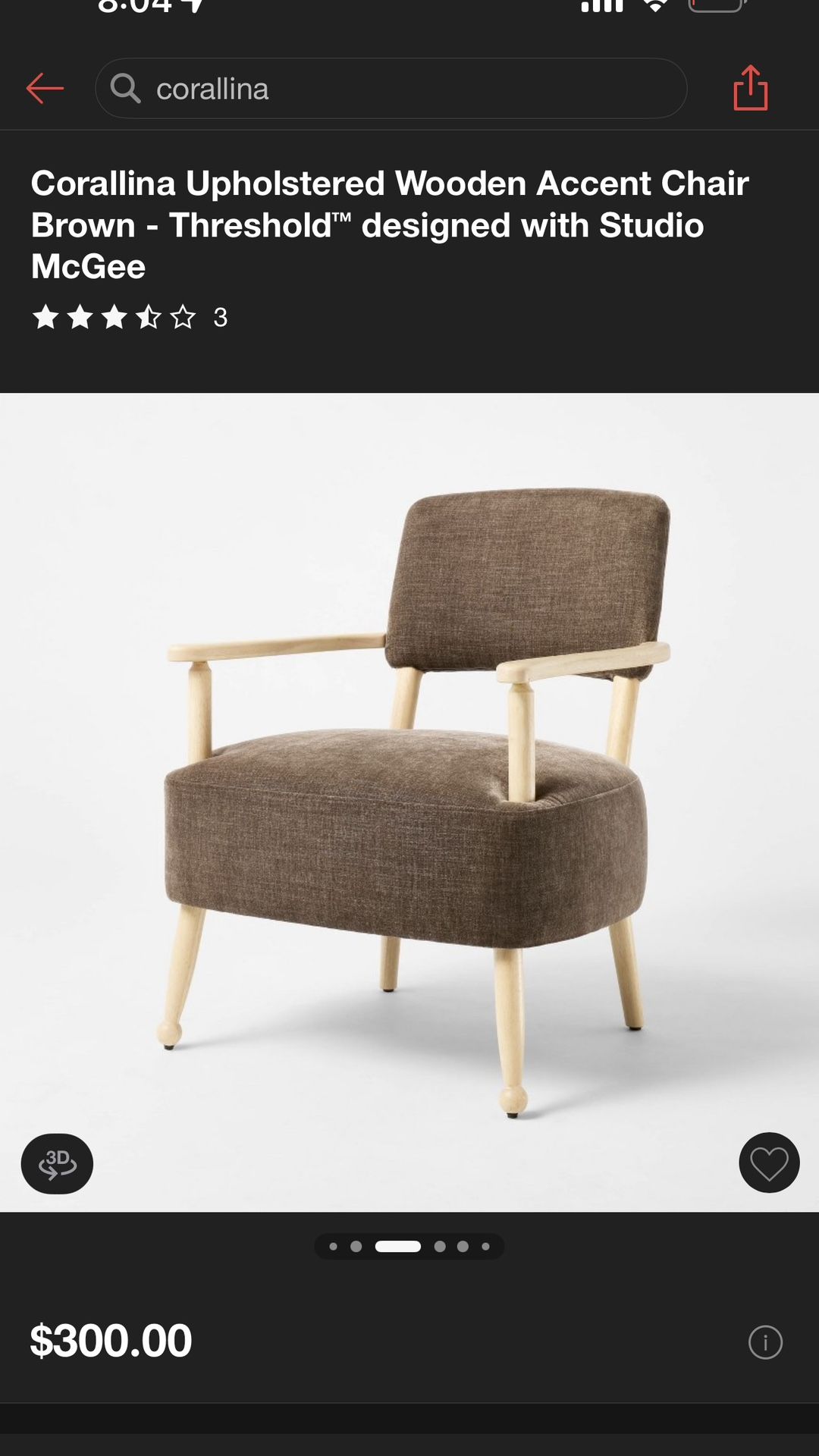 NEW Corallina Wooden Accent Chair (Originally $300)