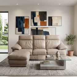 Natuzzi Beige Italian Sofa & Ottoman