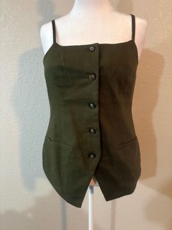 Olive Green Button-Front Sleeveless Top
