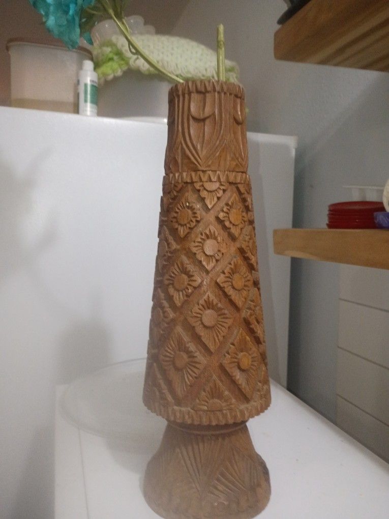 Hand Carved Teak Vase