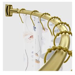 New Adjustable Curved Shower Rod, 42-72 inches Extra Wide Shower Curtain Rod, Rust proof, Premium Stainless Steel, Curved Shower Rod for Bathroom, Gol