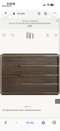RH 36" Nightstand Brown Oak Burnished Brass