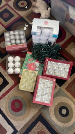 Christmas bulbs, and lights/present box’s