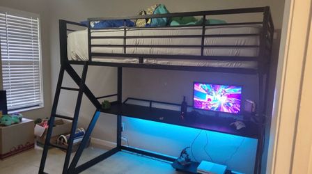 Black Metal Loft Bed with Desk
