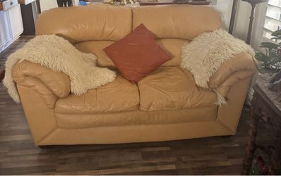 Tan Leather Loveseat and Couch