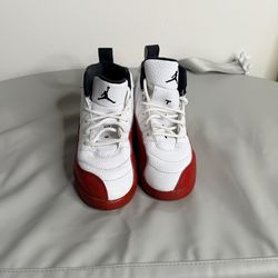 Jordan 12 Retro PS White Red Black Leather Unisex Kids Sneakers Size 12C