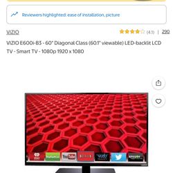 *MOVING OUT* Vizio E600i-B3 60 inch Diagonal Class LED-backlit LCD TV