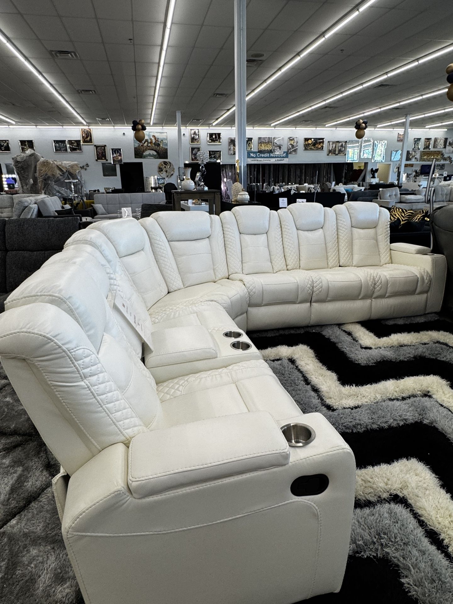 White Sectional With Power Recliner