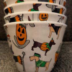 Bowls with Dogs in Halloween Costumes