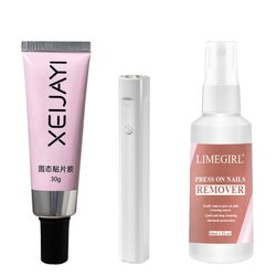 Solid glue gel & UV Light&glue Remove Set For press on nails