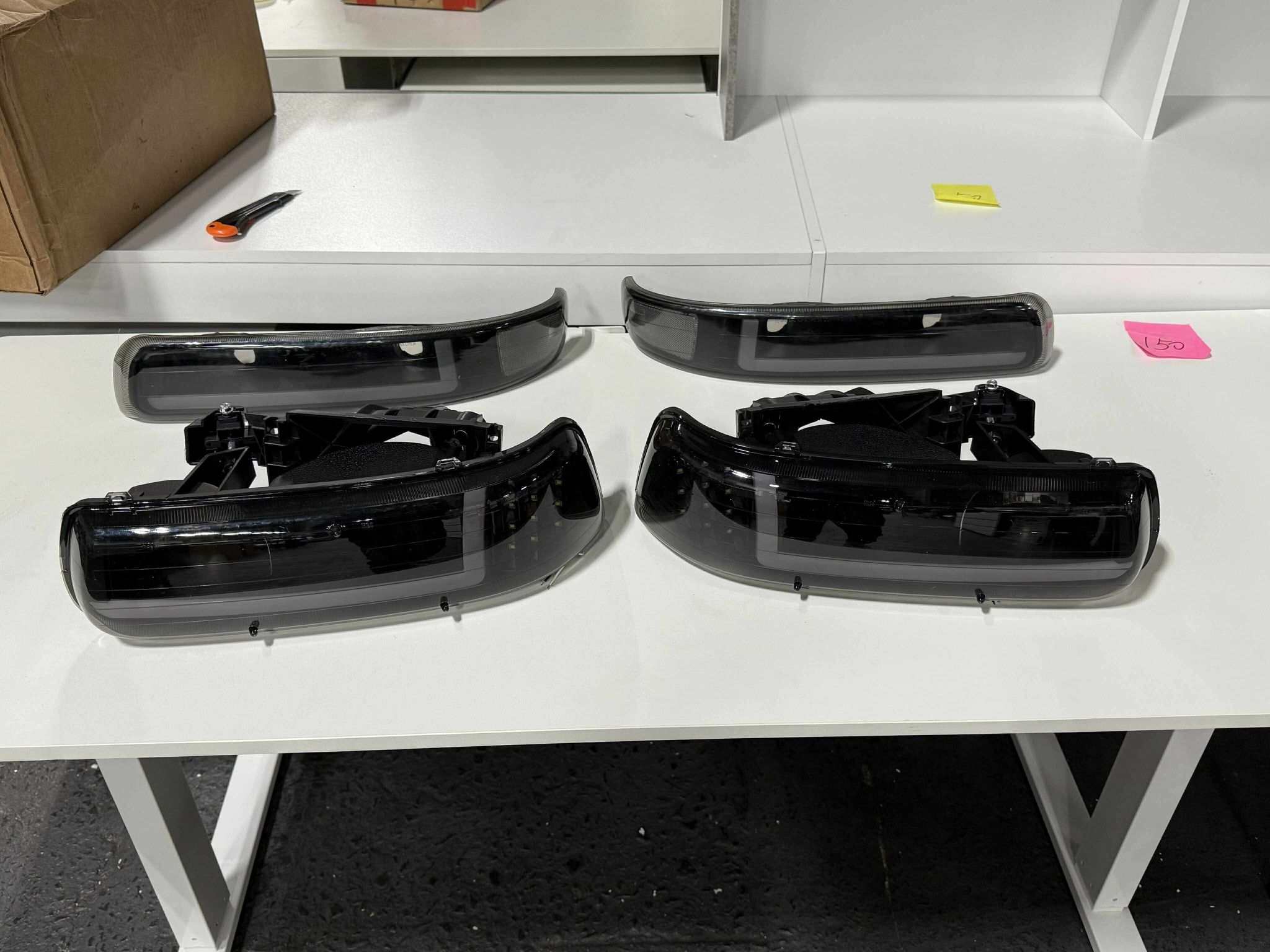 4PCS LED DRL Headlights Assembly and Bumper Lamps Compatible with Chevy Silverado Suburban 1 3500 Tahoe 99-06, Driver and Passenger Side, Smok