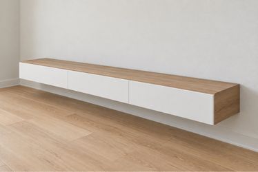 FLOATING TV CONSOLE WOOD AND WHITE FOR SALE $100