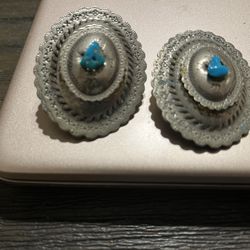 Earring, Turquoise Stone In Center. Clip On Backs
