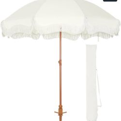 HERA'S PALACE 7ft Heavy Duty Beach Umbrella with Sand Anchor, Fringe U