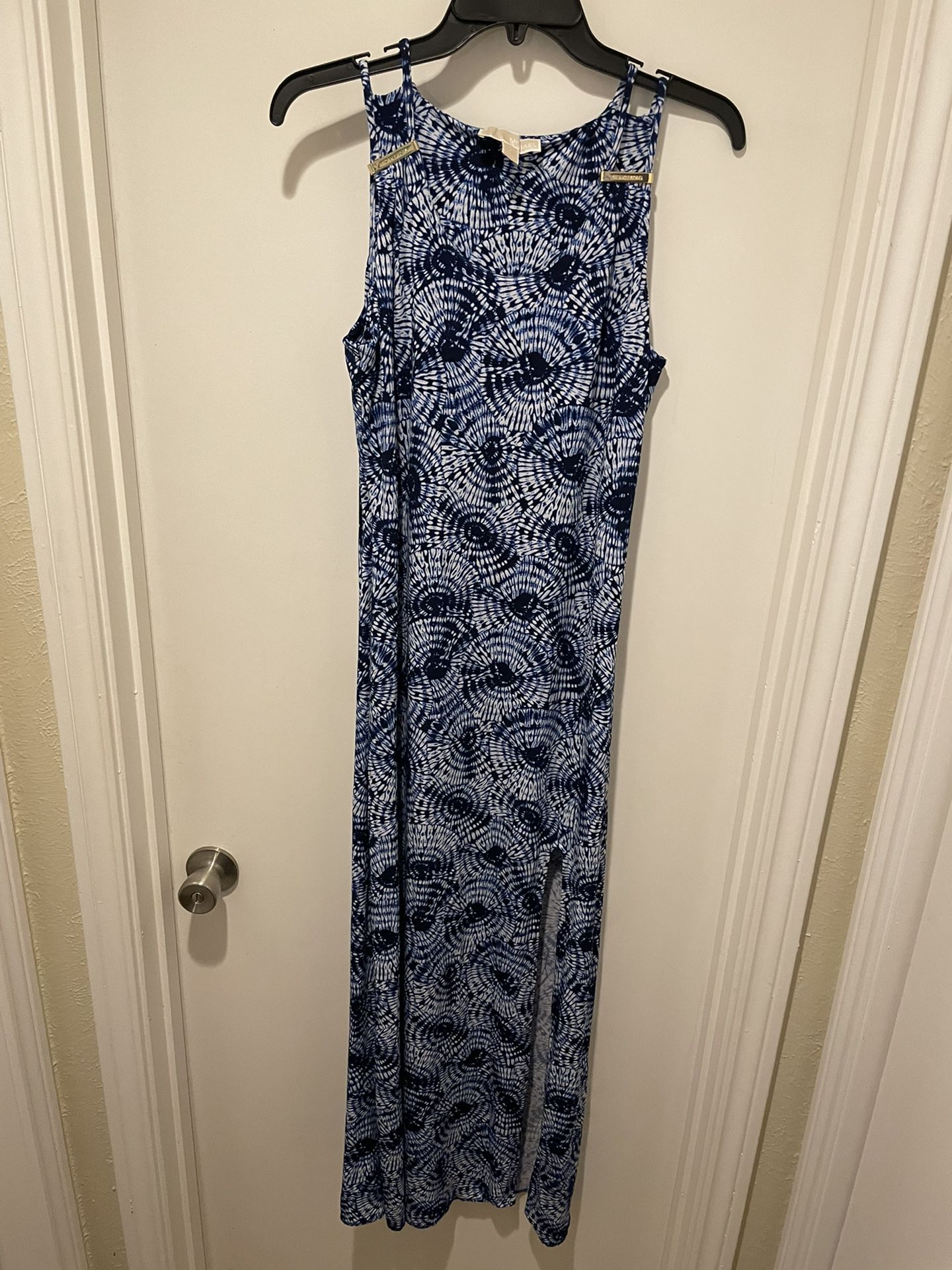 Michael Kors Blue Print Maxi Dress Gold Hardware Size Small