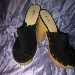 Black Open Toe Slip On Heels 