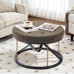 Large Round Ottoman Coffee Table with Tensegrity, 24" Upholstered Ottoman Foot Rest with Heavy Duty Metal Frame Modern Footstool for Living Room, Bedr