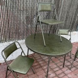 Army Green Vintage Folding Table And Chairs 