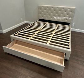 Cal King Beige Storage Bed Frame Brand New In Box